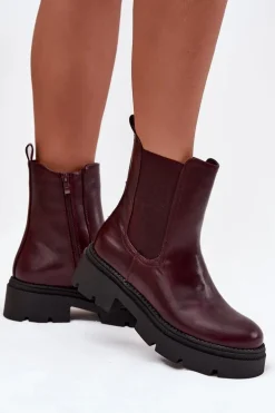 Ocieplane Botki Sztyblety Na Zamek Bordowe Niviane