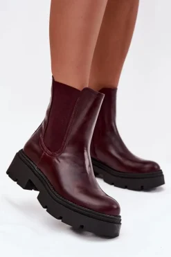 Ocieplane Botki Sztyblety Na Zamek Bordowe Niviane