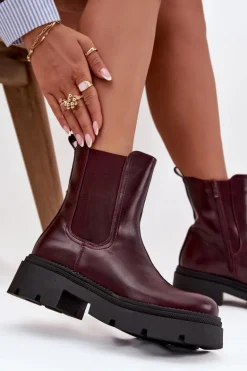 Ocieplane Botki Sztyblety Na Zamek Bordowe Niviane