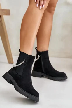 Ocieplane Botki Sztyblety Na Zamek Z Ozdobnym Paskiem Czarne Labenne