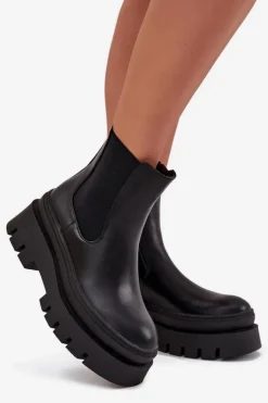 Ocieplane Botki Sztyblety Damskie Na Platformie Czarne Ismira