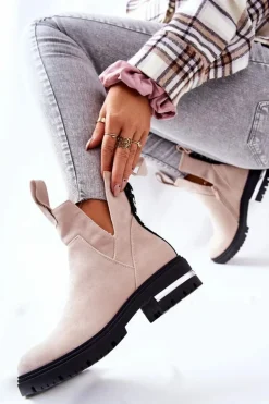 Ocieplane Botki Sztyblety Z Suwakiem Beżowe My Way