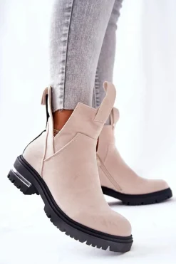 Ocieplane Botki Sztyblety Z Suwakiem Beżowe My Way