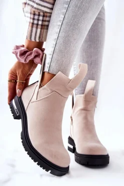 Ocieplane Botki Sztyblety Z Suwakiem Beżowe My Way
