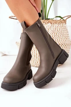 Ocieplane Botki Sztyblety Ciemnozielone Must Have