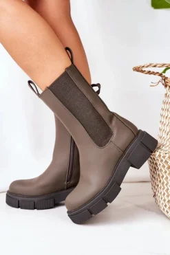 Ocieplane Botki Sztyblety Ciemnozielone Must Have