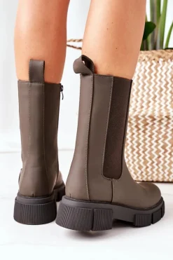 Ocieplane Botki Sztyblety Ciemnozielone Must Have