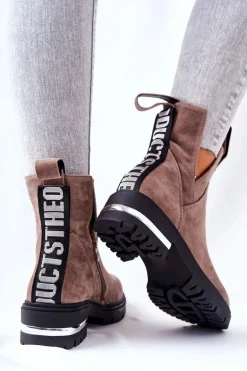 Ocieplane Botki Sztyblety Z Suwakiem Cappucino My Way