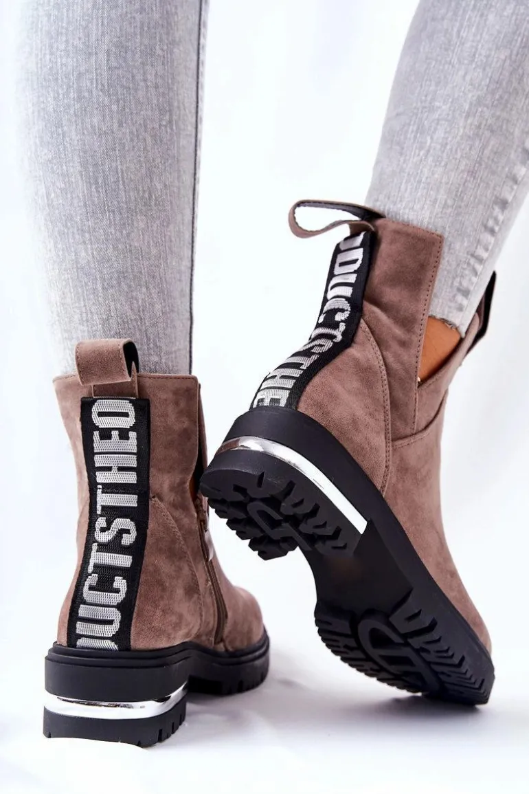 Ocieplane Botki Sztyblety Z Suwakiem Cappucino My Way