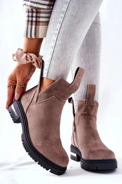 Ocieplane Botki Sztyblety Z Suwakiem Cappucino My Way