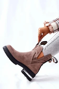 Ocieplane Botki Sztyblety Z Suwakiem Cappucino My Way