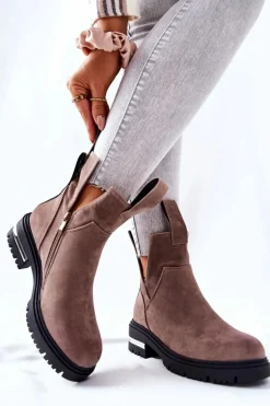 Ocieplane Botki Sztyblety Z Suwakiem Cappucino My Way