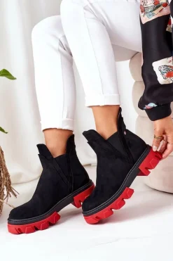 Ocieplane Botki Sztyblety Czarno-Czerwone Fearless