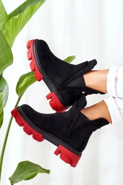 Ocieplane Botki Sztyblety Czarno-Czerwone Fearless