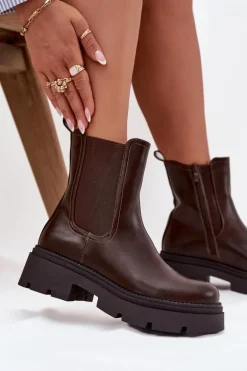 Ocieplane Botki Sztyblety Na Zamek Czekoladowe Niviane