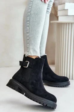 Ocieplane Botki Sztyblety Na Zamek Z Klamrą Czarne Kikiella