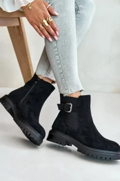 Ocieplane Botki Sztyblety Na Zamek Z Klamrą Czarne Kikiella