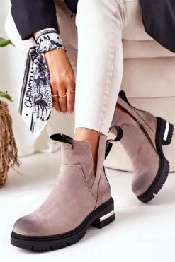 Ocieplane Botki Sztyblety Z Suwakiem Szare My Way