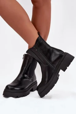 Ocieplane Botki Sztyblety Na Zamek Czarne Niviane