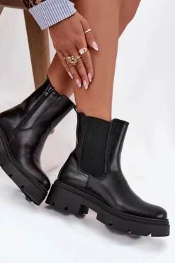 Ocieplane Botki Sztyblety Na Zamek Czarne Niviane