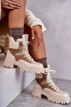 Ocieplane Botki Trapery Beżowo-Brązowe Settimo