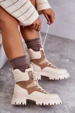 Ocieplane Botki Trapery Beżowo-Brązowe Settimo