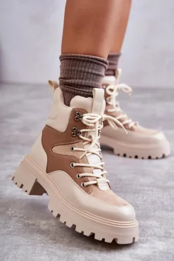 Ocieplane Botki Trapery Beżowo-Brązowe Settimo