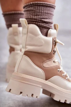 Ocieplane Botki Trapery Beżowo-Brązowe Settimo