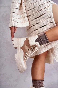 Ocieplane Botki Trapery Beżowo-Brązowe Settimo