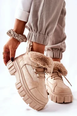 Ocieplane Botki Trapery Beżowe Demaris