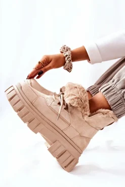 Ocieplane Botki Trapery Beżowe Demaris