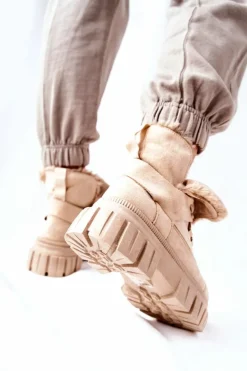 Ocieplane Botki Trapery Beżowe Demaris