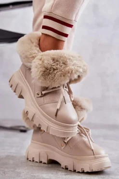 Ocieplane Botki Trapery Beżowe Charles