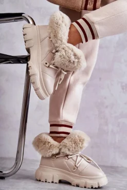 Ocieplane Botki Trapery Beżowe Charles