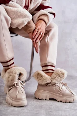 Ocieplane Botki Trapery Beżowe Charles