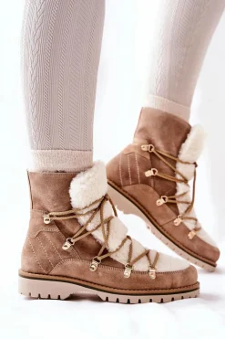 Ocieplane Botki Trapery Beżowe Jiliana