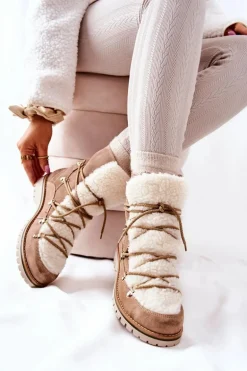 Ocieplane Botki Trapery Beżowe Jiliana