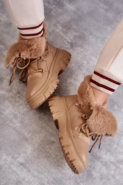 Ocieplane Botki Trapery Ciemnobeżowe Charles