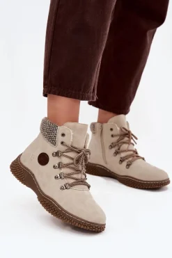 Ocieplane Botki Trapery Damskie Jasnobeżowe Zenaya