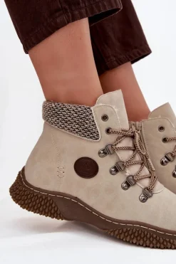 Ocieplane Botki Trapery Damskie Jasnobeżowe Zenaya
