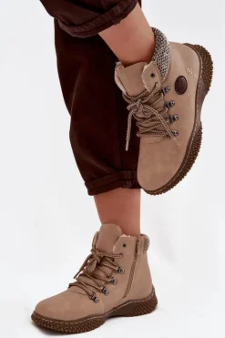 Ocieplane Botki Trapery Damskie Beżowe Zenaya