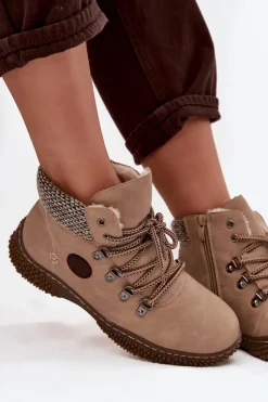 Ocieplane Botki Trapery Damskie Beżowe Zenaya