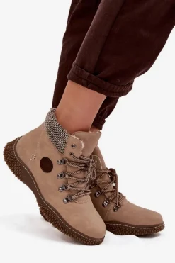 Ocieplane Botki Trapery Damskie Beżowe Zenaya