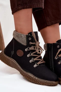 Ocieplane Botki Trapery Damskie Czarne Zenaya