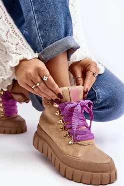 Ocieplane Botki Trapery Na Grubej Podeszwie Brązowe Ralotta