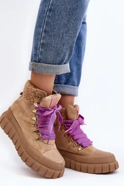 Ocieplane Botki Trapery Na Grubej Podeszwie Brązowe Ralotta