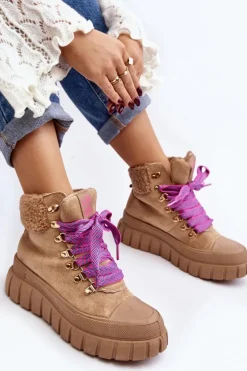 Ocieplane Botki Trapery Na Grubej Podeszwie Brązowe Ralotta