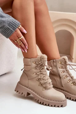 Ocieplane Botki Trapery Na Zamek Z Eko Skóry Beżowe Willatta