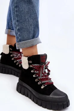 Ocieplane Botki Trapery Na Grubej Podeszwie Czarne Ralotta
