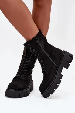 Ocieplane Botki Wokrery Damskie Z Ozdobą Czarne Melisse